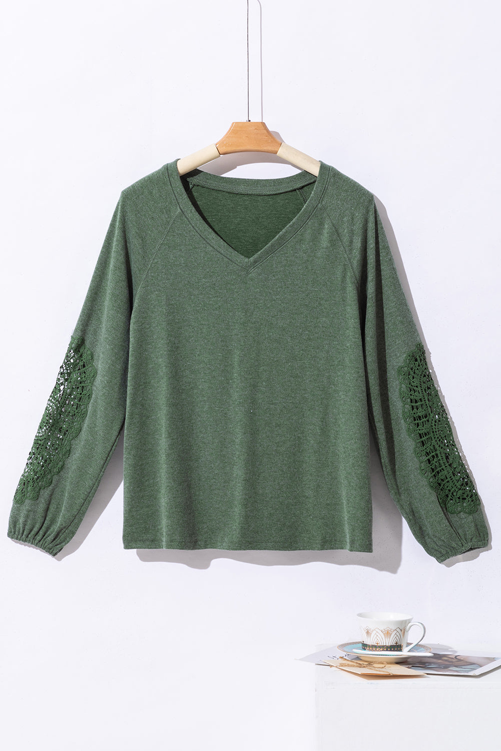 Green Crochet Lace Patch Raglan Sleeve Top - Premium Tops from Momma Done Gone Crafty- Just $34.99! Shop now at Momma Done Gone Crafty