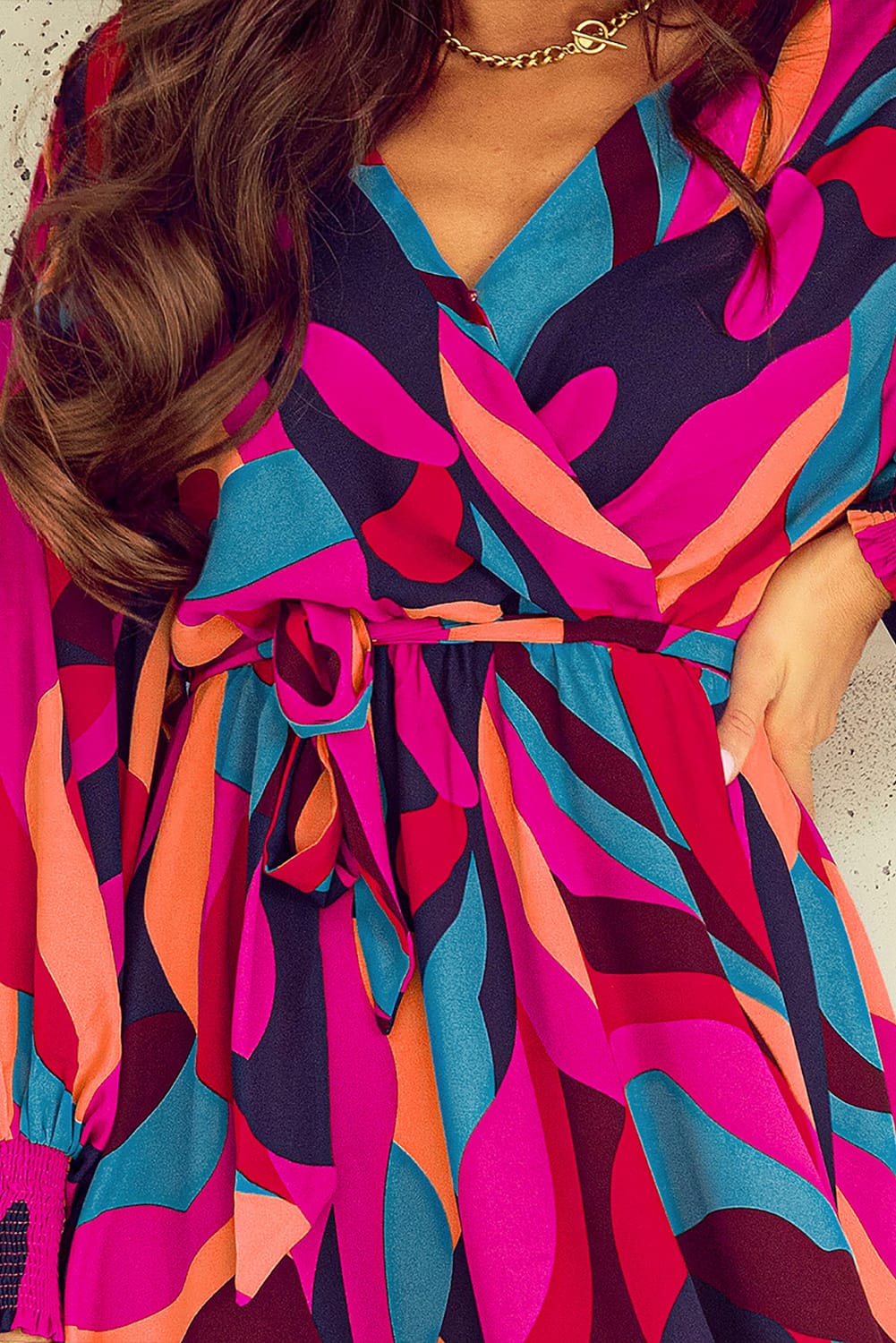 Red Abstract Printed Belted Puff Sleeve Mini Dress - Premium Dresses from Momma Done Gone Crafty- Just $49.94! Shop now at Momma Done Gone Crafty