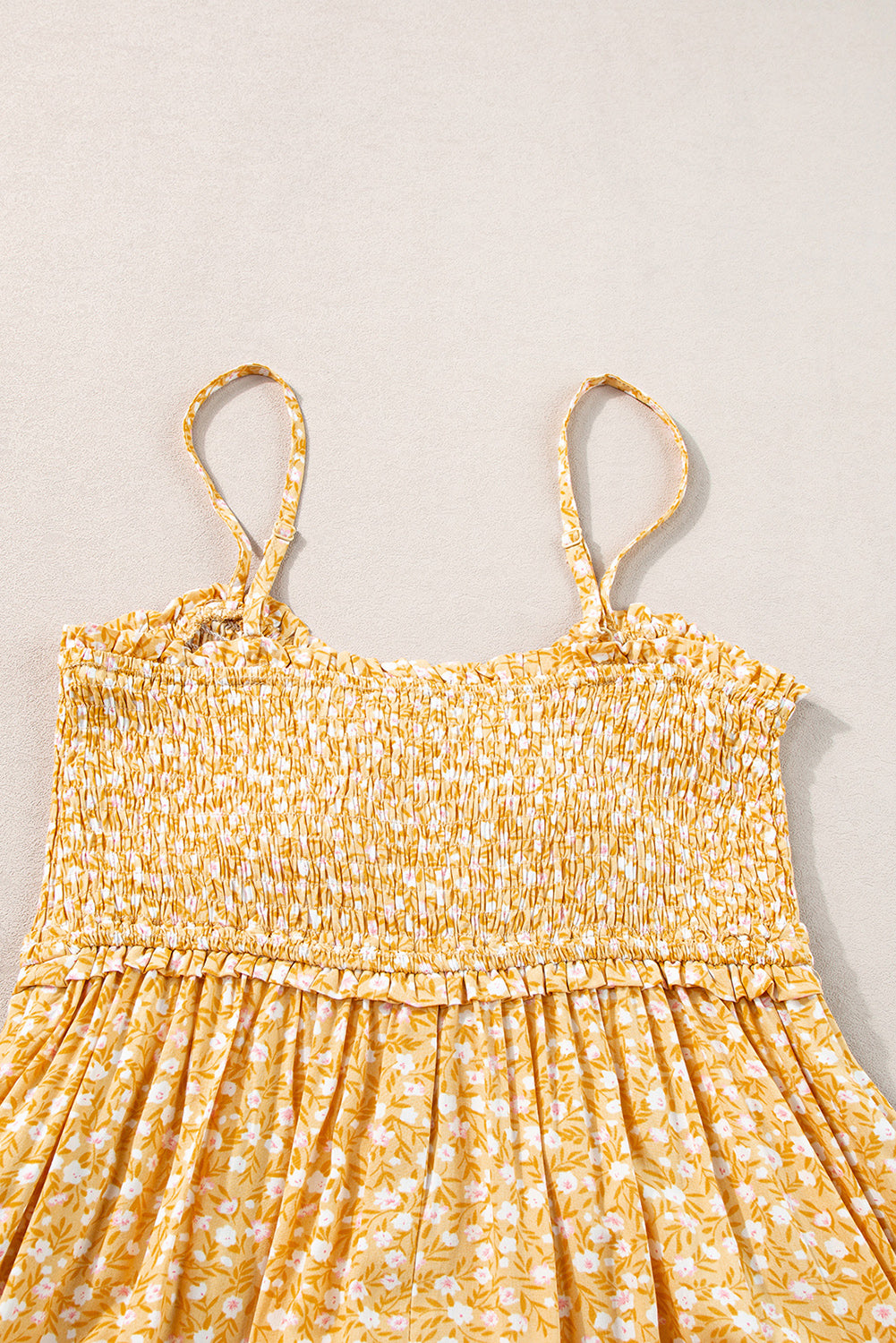 Yellow Frilly Smocked High Waist Floral Maxi Dress - Premium Dresses/Maxi Dresses from Ashes 2 Wildflowers Boutique, LLC- Just $36.54! Shop now at Ashes 2 Wildflowers Boutique, LLC
