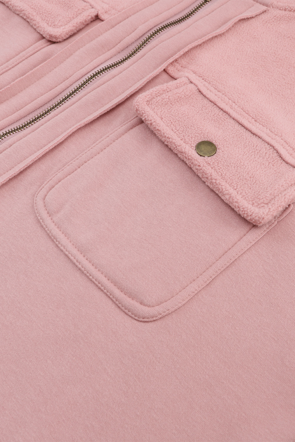 Pink Flap Pocket Drawstring Hood Zip Up Jacket - Premium Outerwear from Momma Done Gone Crafty- Just $58.99! Shop now at Momma Done Gone Crafty