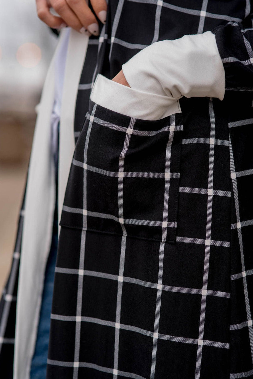 Black Plaid Colorblock Edge Open Cardigan with Pocket - Premium Sweaters & Cardigans/Cardigans from Momma Done Gone Crafty- Just $18.60! Shop now at Momma Done Gone Crafty