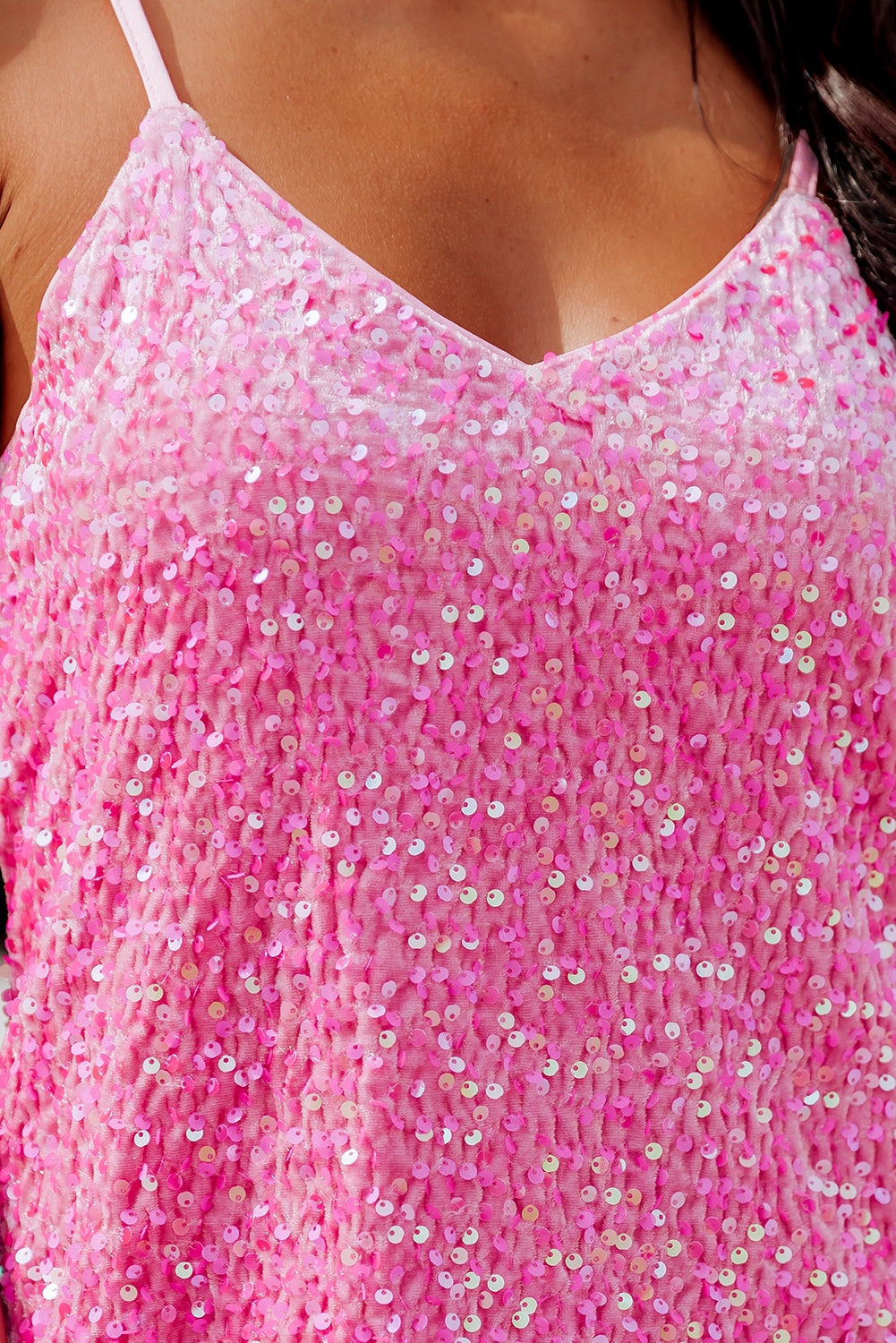 Pink Sequin Adjustable Straps Tank Top - Premium Tops from Momma Done Gone Crafty- Just $48.60! Shop now at Momma Done Gone Crafty