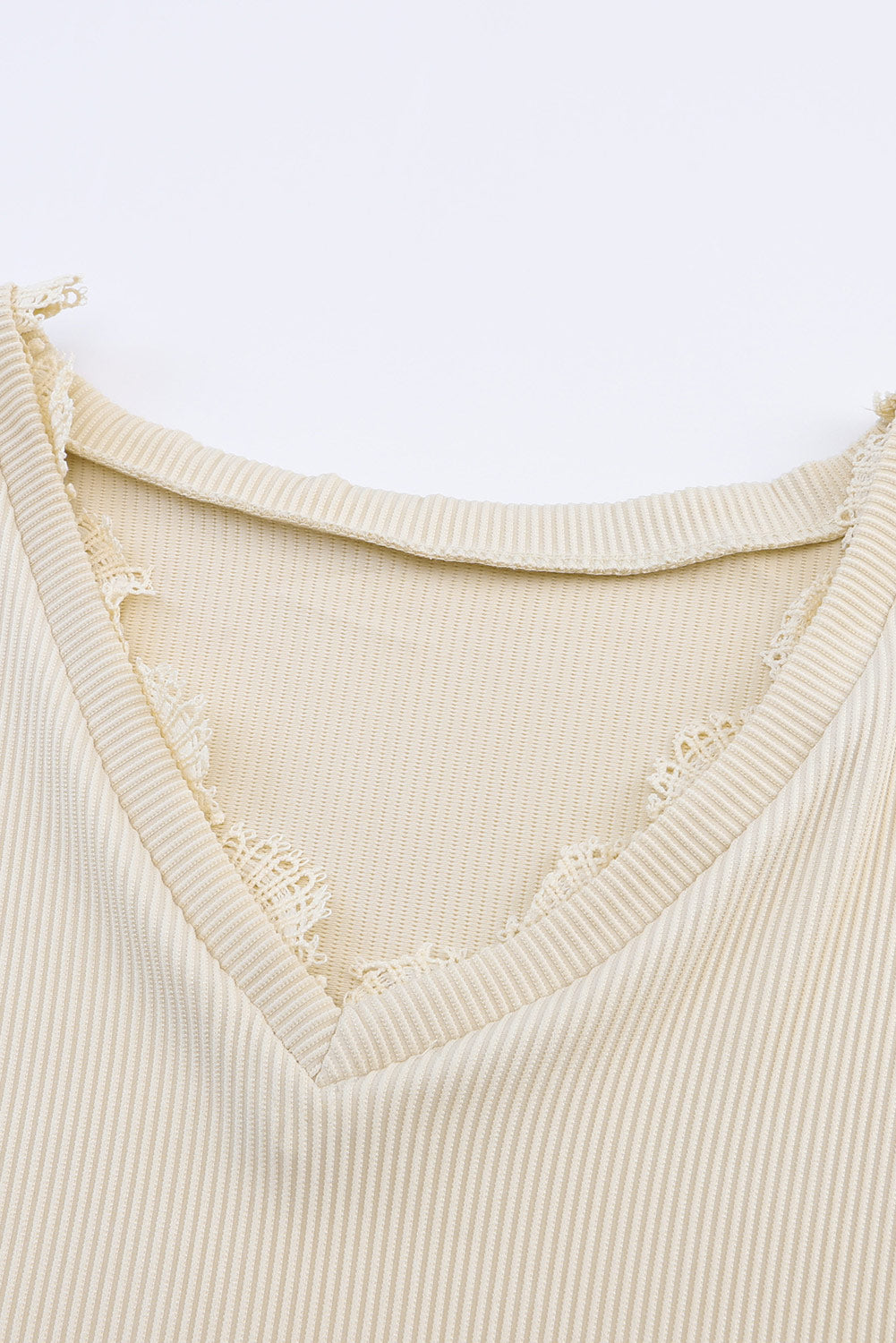 Apricot Ribbed Texture Lace Trim V Neck Long Sleeve Top - Premium Tops from Momma Done Gone Crafty- Just $30.60! Shop now at Momma Done Gone Crafty