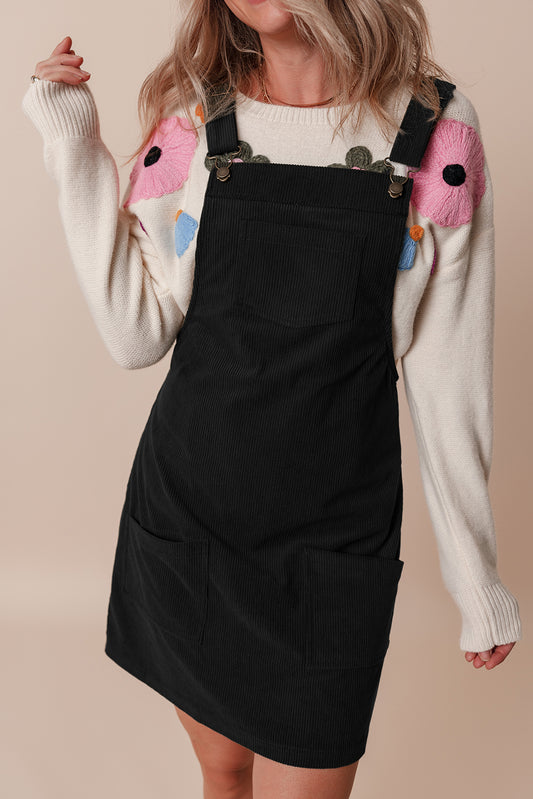 Black Solid Front Pockets Sleeveless Corduroy Overall Dress - Premium Dresses/Mini Dresses from Momma Done Gone Crafty- Just $20.85! Shop now at Momma Done Gone Crafty