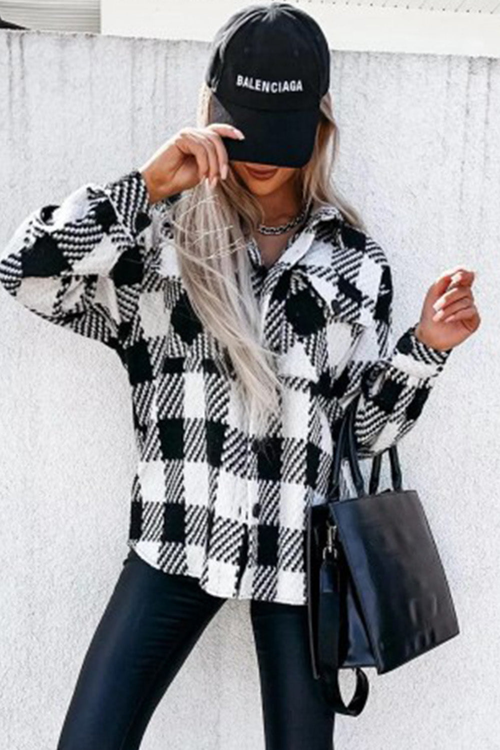 Black Plaid Textured Flap Pocket Shacket - Premium Outerwear from Momma Done Gone Crafty- Just $55.99! Shop now at Momma Done Gone Crafty