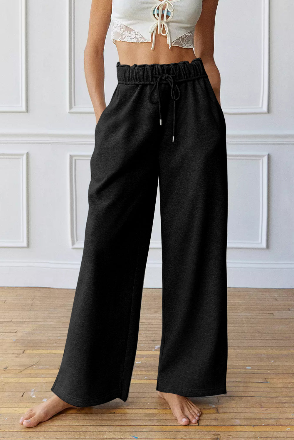 Black Elastic High Waist Drawstring Sweatpants - Premium Activewear/Yoga Pants from Ashes 2 Wildflowers Boutique, LLC- Just $29.55! Shop now at Ashes 2 Wildflowers Boutique, LLC