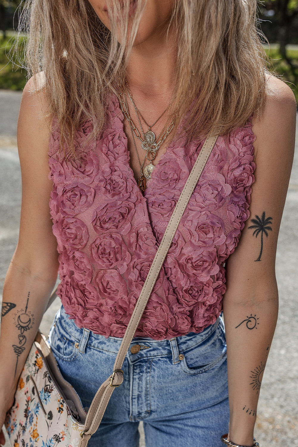 Heather Floral Textured V Neck Wrapped Sleeveless Bodysuit - Premium Tops/Bodysuits from Ashes 2 Wildflowers Boutique, LLC- Just $32.60! Shop now at Ashes 2 Wildflowers Boutique, LLC