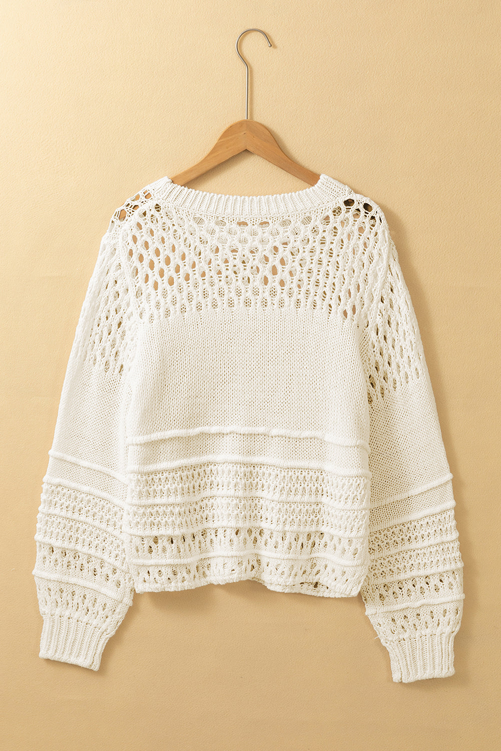 White Solid Color Pointelle Knit Puff Sleeve Sweater - Premium Tops from Momma Done Gone Crafty- Just $40.20! Shop now at Momma Done Gone Crafty