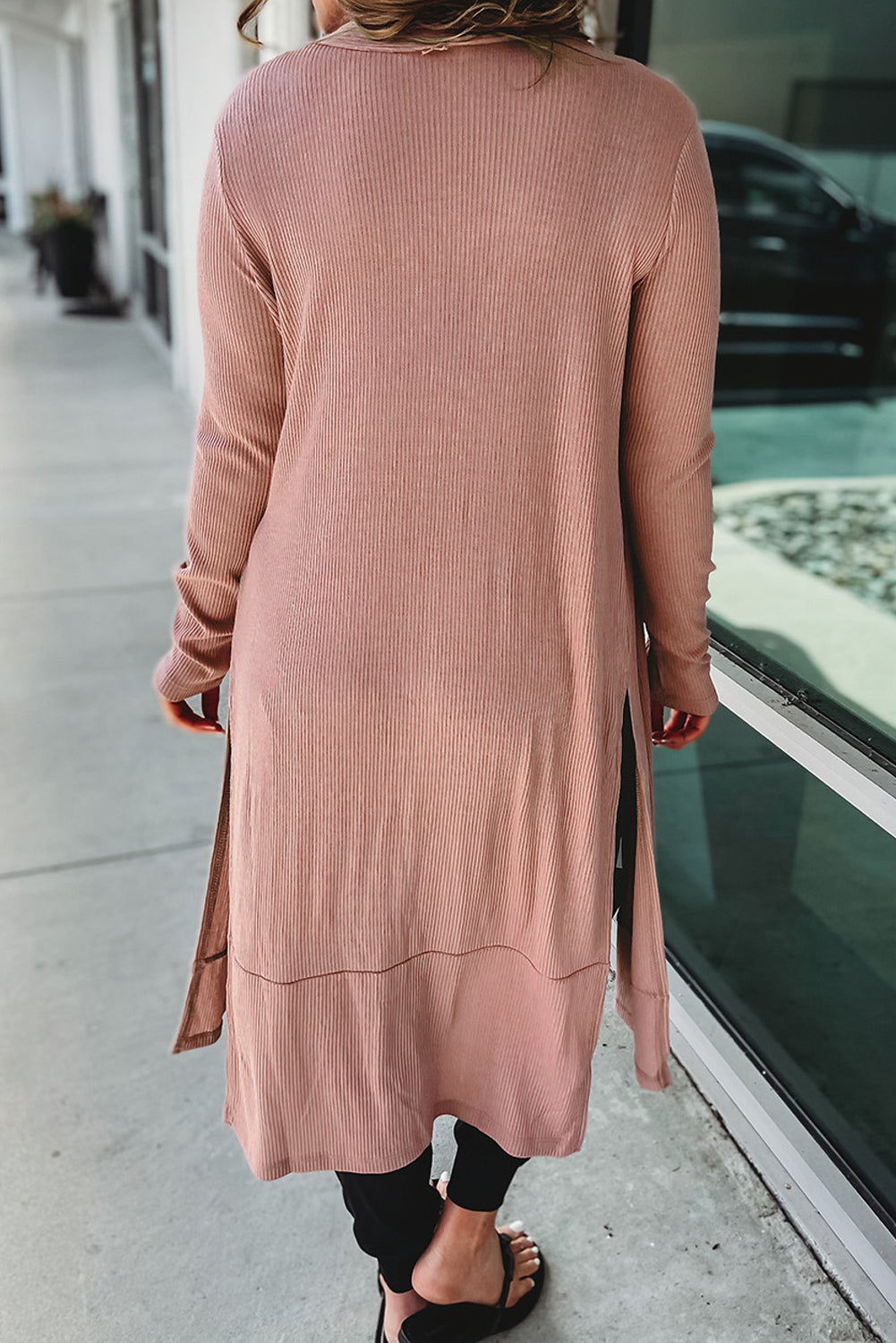 Pink Ribbed Button-Up Split Duster Cardigan - Premium Tops from Momma Done Gone Crafty- Just $44.19! Shop now at Momma Done Gone Crafty
