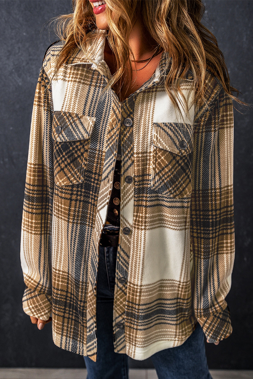 Multicolour Plaid Print Flap Pocket Button Up Shacket - Premium Outerwear/Jackets from Ashes 2 Wildflowers Boutique, LLC- Just $36.45! Shop now at Ashes 2 Wildflowers Boutique, LLC