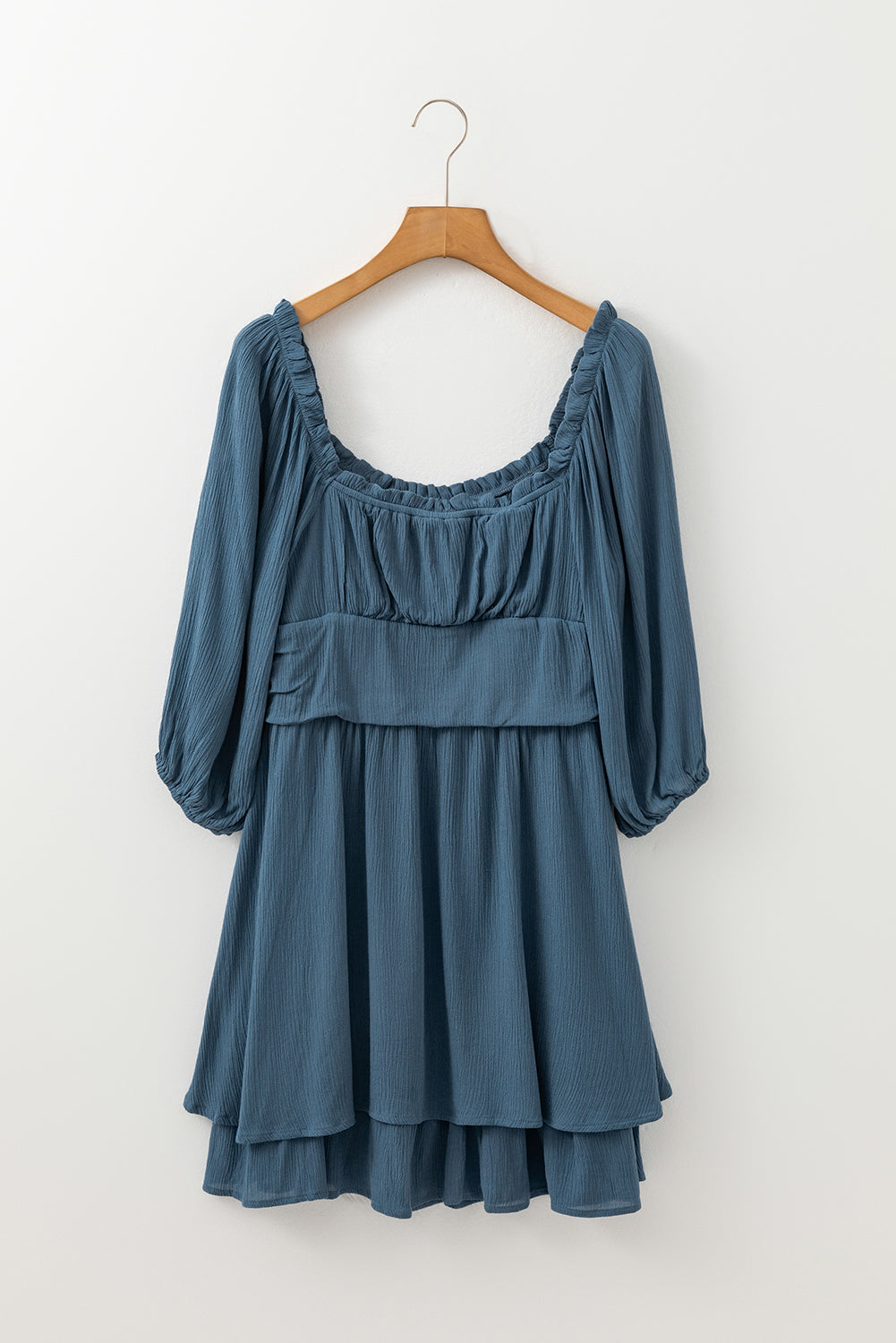 Real Teal Frilled Neckline 3/4 Sleeve Layered Ruched Mini Dress - Premium Dresses/Mini Dresses from Ashes 2 Wildflowers Boutique, LLC- Just $35.90! Shop now at Ashes 2 Wildflowers Boutique, LLC