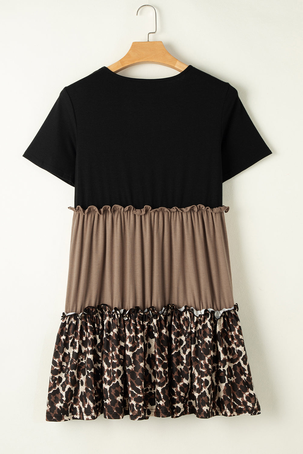Light French Beige Leopard Print Colorblock Frill Trim T-shirt Dress - Premium Dresses/T Shirt Dresses from Momma Done Gone Crafty- Just $33! Shop now at Momma Done Gone Crafty