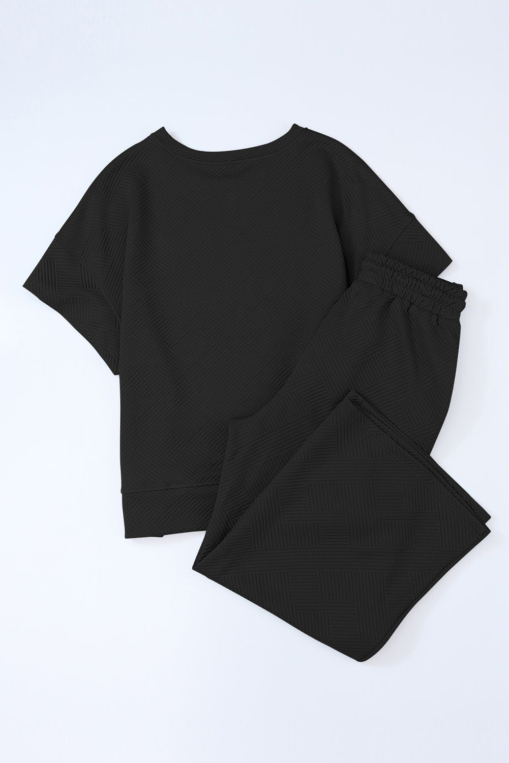 Black Textured Loose Fit T Shirt and Drawstring Pants Set - Premium Loungewear from Momma Done Gone Crafty- Just $58.99! Shop now at Momma Done Gone Crafty