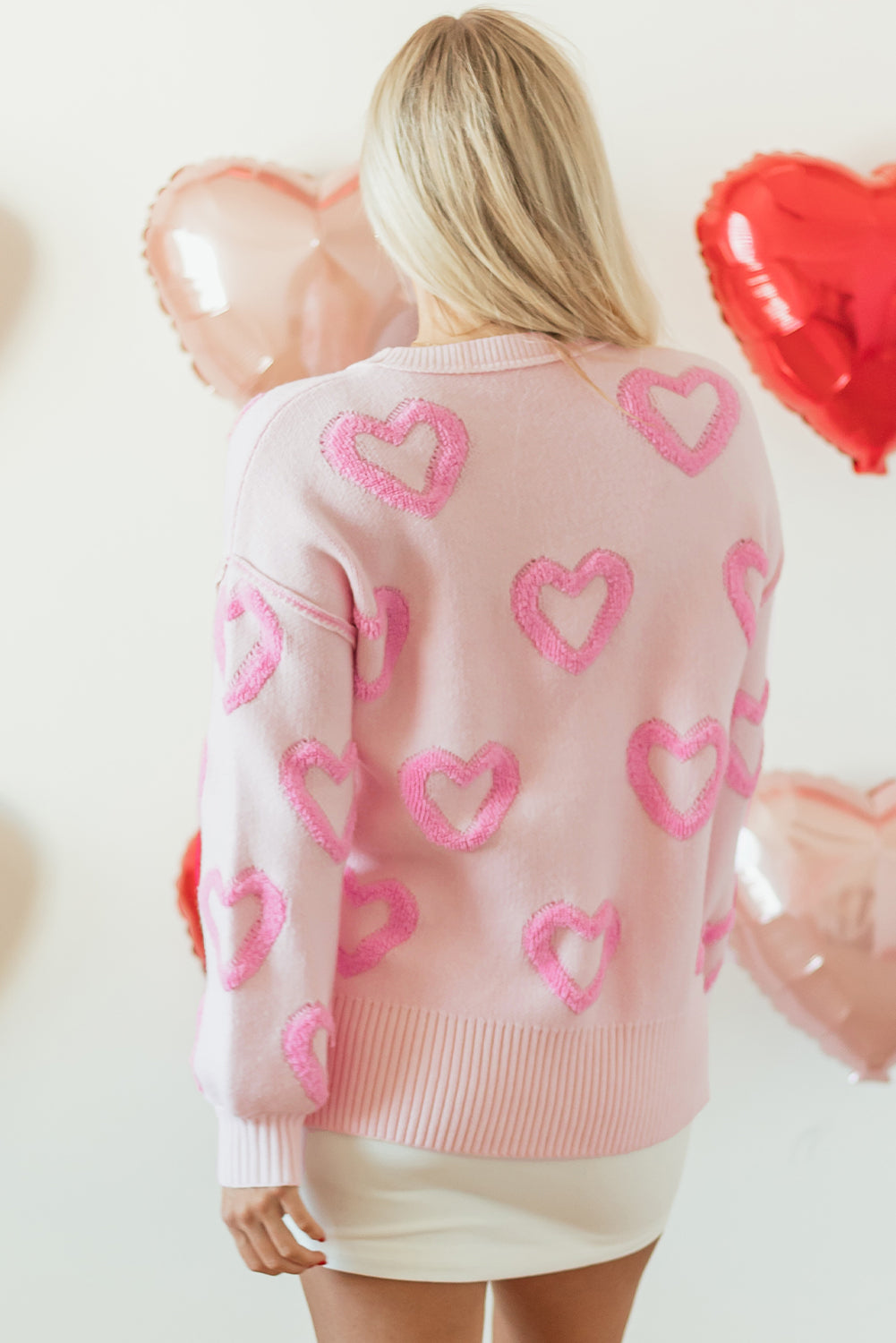 Pink Heart Shape Bubble Sleeve Baggy Sweater - Premium Sweaters & Cardigans/Sweaters from Ashes 2 Wildflowers Boutique, LLC- Just $38! Shop now at Ashes 2 Wildflowers Boutique, LLC