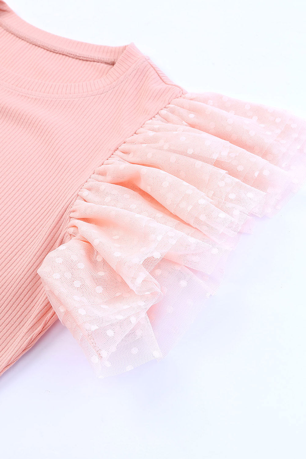 Pink Dotty Mesh Ruffle Sleeve Ribbed Knit Top - Premium Tops from Ashes 2 Wildflowers Boutique, LLC- Just $38.99! Shop now at Ashes 2 Wildflowers Boutique, LLC