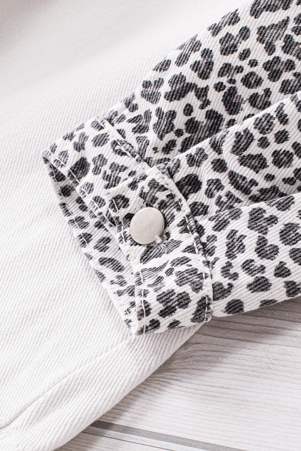 White Contrast Leopard Denim Jacket - Premium Outerwear/Denim jackets from Momma Done Gone Crafty- Just $55! Shop now at Momma Done Gone Crafty