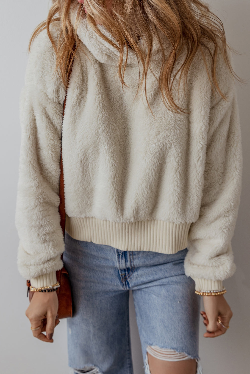 White Contrast Ribbed Edge Plush Hoodie - Premium Tops/Sweatshirts & Hoodies from Ashes 2 Wildflowers Boutique, LLC- Just $30.50! Shop now at Ashes 2 Wildflowers Boutique, LLC