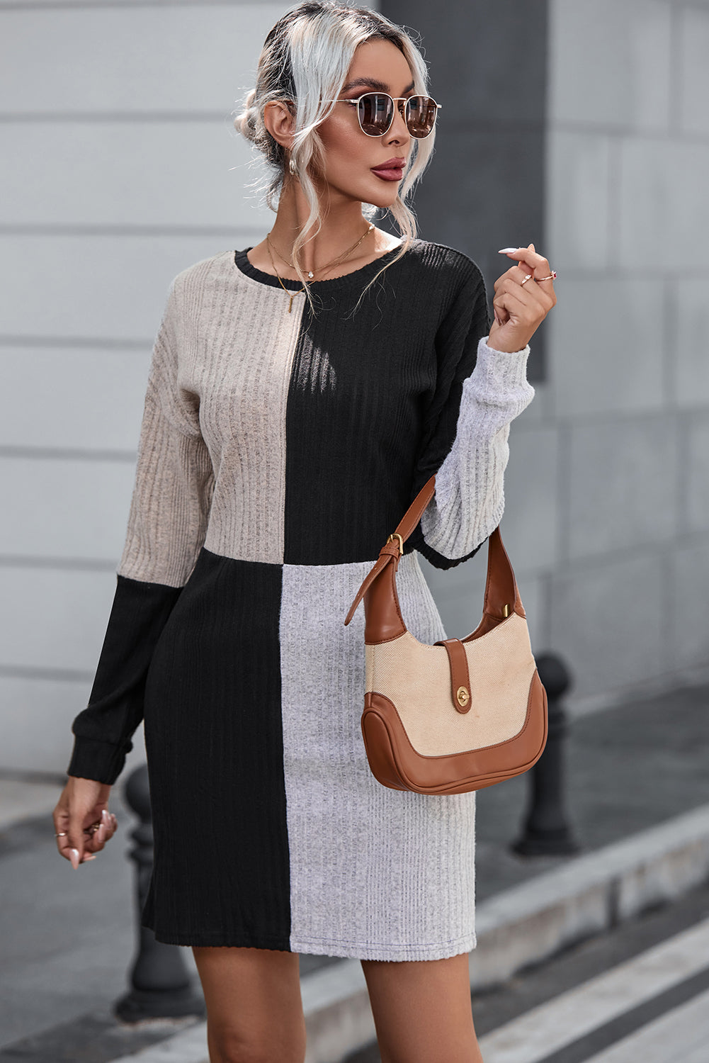 Black Ribbed Color Block Drop Shoulder Long Sleeve Mini Dress - Premium Dresses from Momma Done Gone Crafty- Just $26.99! Shop now at Momma Done Gone Crafty