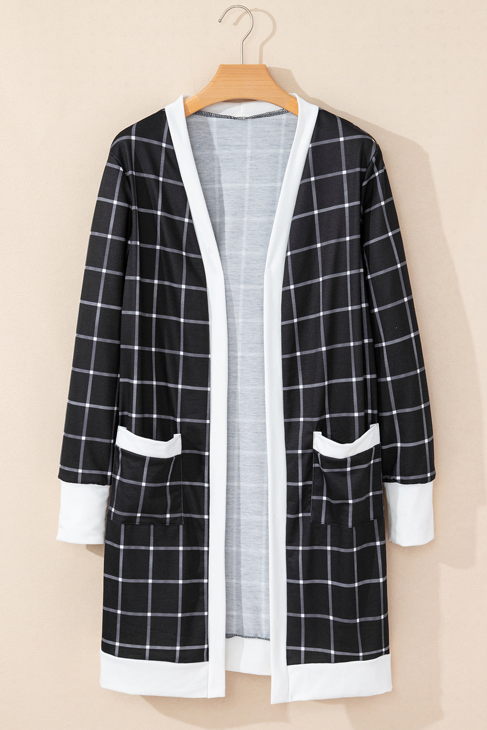 Black Plaid Colorblock Edge Open Cardigan with Pocket - Premium Sweaters & Cardigans/Cardigans from Momma Done Gone Crafty- Just $18.60! Shop now at Momma Done Gone Crafty