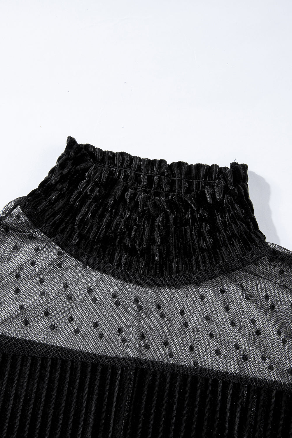 Black Dotted Mesh Striped Frilled Neck Bubble Sleeve Dress - Premium Dresses from Momma Done Gone Crafty- Just $33.40! Shop now at Momma Done Gone Crafty