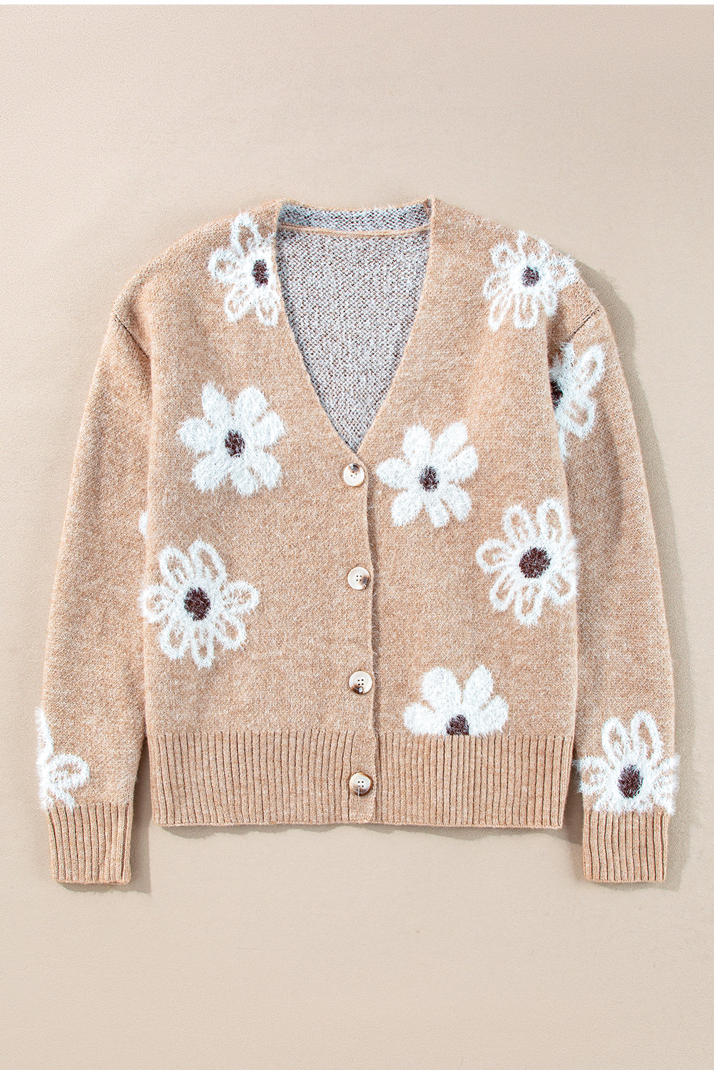 Smoke Gray Floral Print V Neck Knitted Button up Cardigan - Premium Sweaters & Cardigans/Cardigans from Momma Done Gone Crafty- Just $33.60! Shop now at Momma Done Gone Crafty