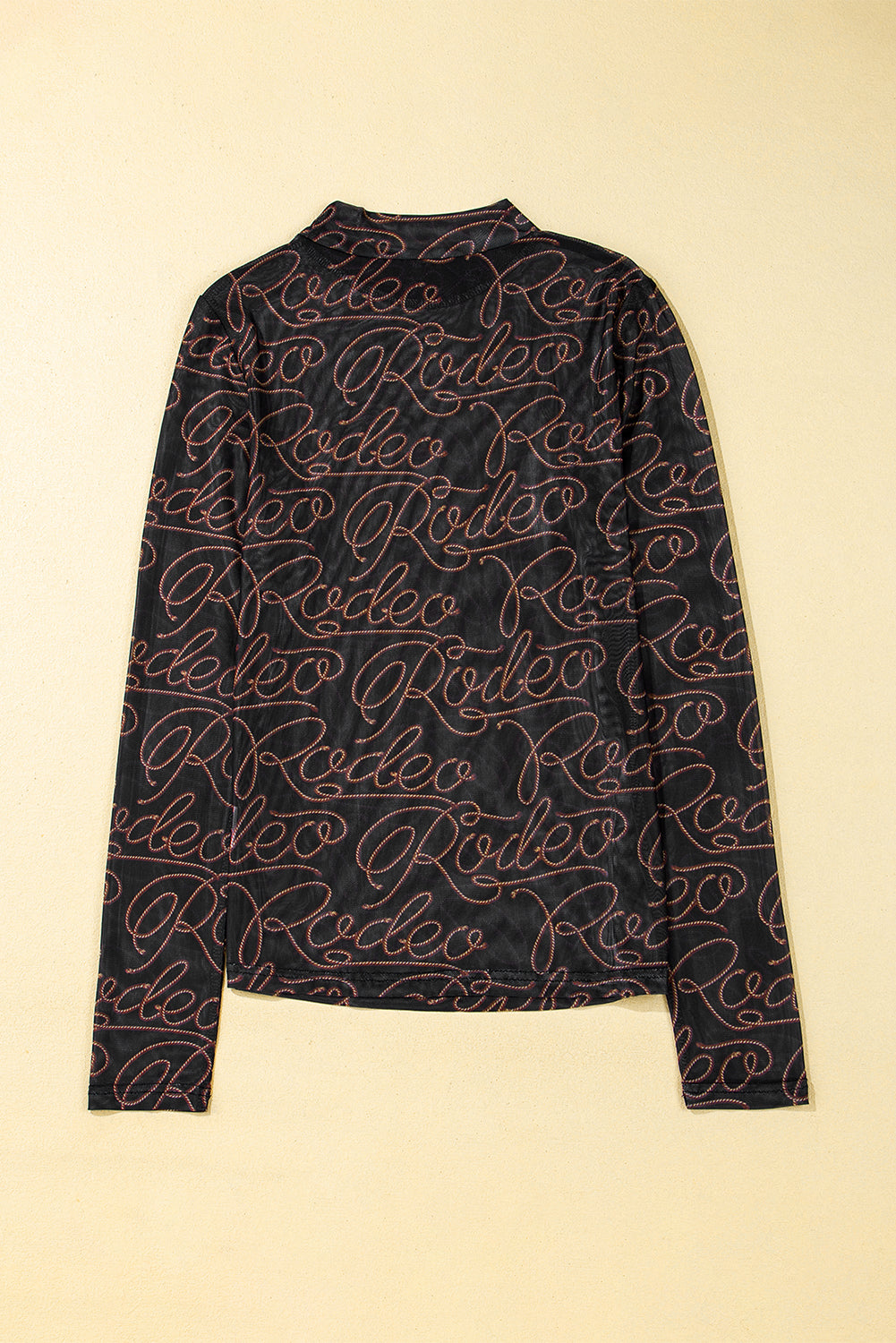 Black Western Rodeo Printed Mock Neck Long Sleeve Mesh Top - Premium Tops/Long Sleeve Tops from Ashes 2 Wildflowers Boutique, LLC- Just $24.65! Shop now at Ashes 2 Wildflowers Boutique, LLC