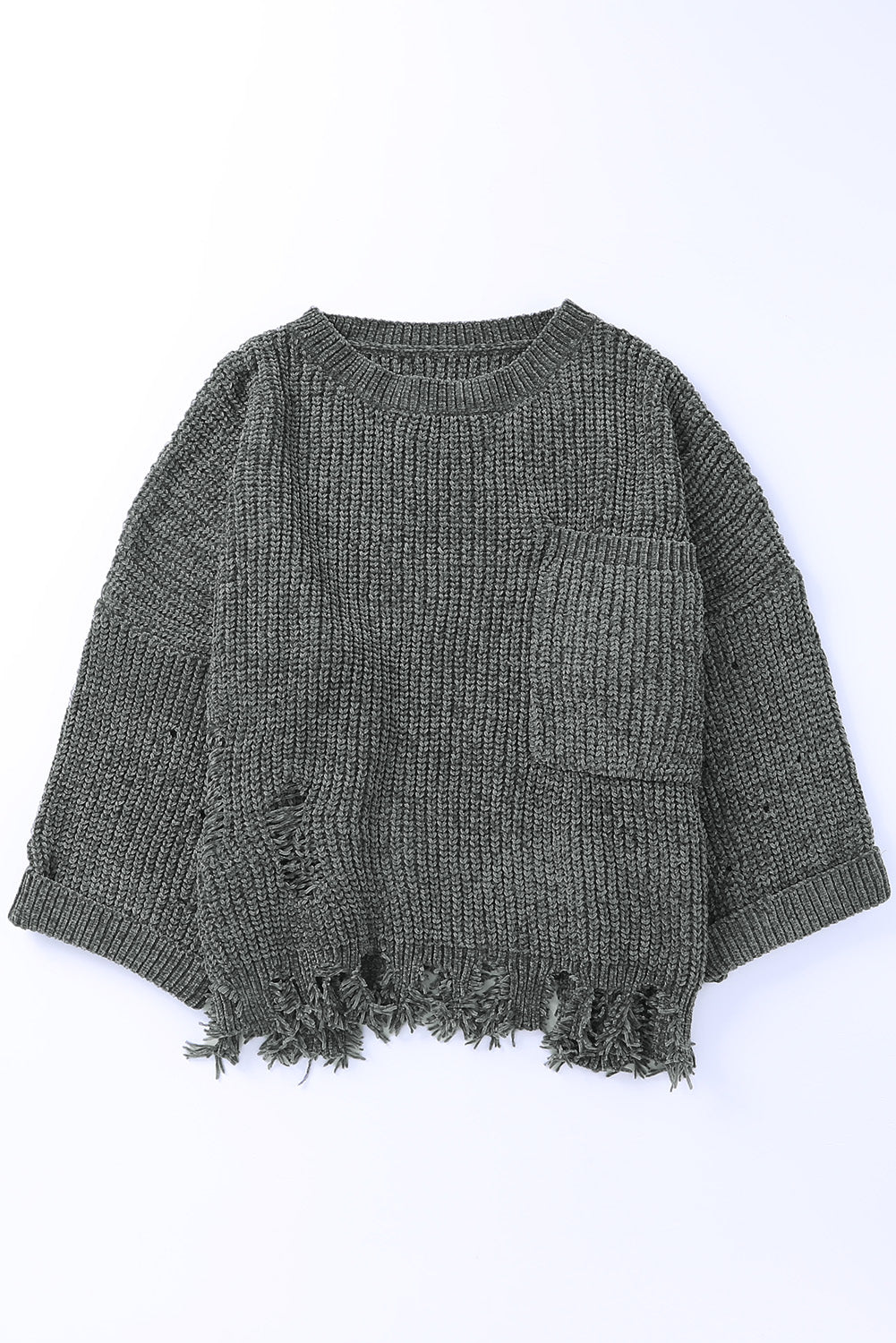 Gray Ripped Raw Hem Chunky Pullover Sweater - Premium Tops from Momma Done Gone Crafty- Just $52.99! Shop now at Momma Done Gone Crafty