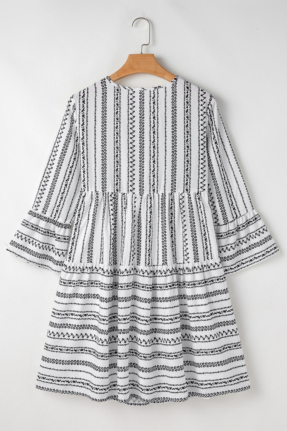 Black Stripe V Neck Bell Sleeve High Waist Mini Dress - Premium Dresses/Mini Dresses from Momma Done Gone Crafty- Just $45.99! Shop now at Momma Done Gone Crafty
