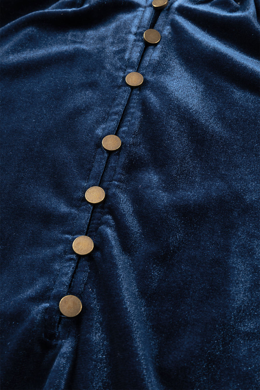 Navy Blue Frilled Neck Buttoned Front Velvet Top - Premium Tops from Momma Done Gone Crafty- Just $40.11! Shop now at Momma Done Gone Crafty