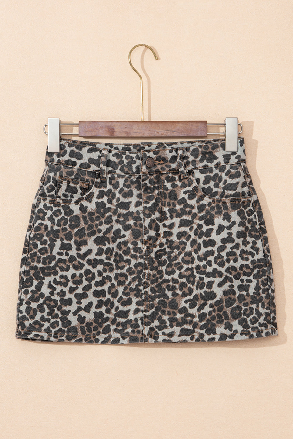 Khaki Leopard Denim Mini Skirt - Premium Bottoms/Skirts & Petticoat from Ashes 2 Wildflowers Boutique, LLC- Just $22.05! Shop now at Ashes 2 Wildflowers Boutique, LLC