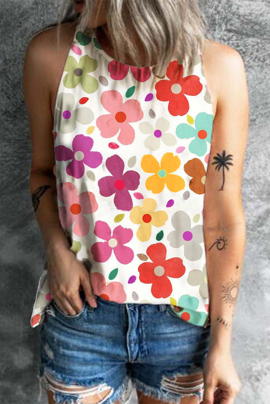 White Cute Floral Print Vest - Premium Tops/Tank Tops from Ashes 2 Wildflowers Boutique, LLC- Just $24.70! Shop now at Ashes 2 Wildflowers Boutique, LLC