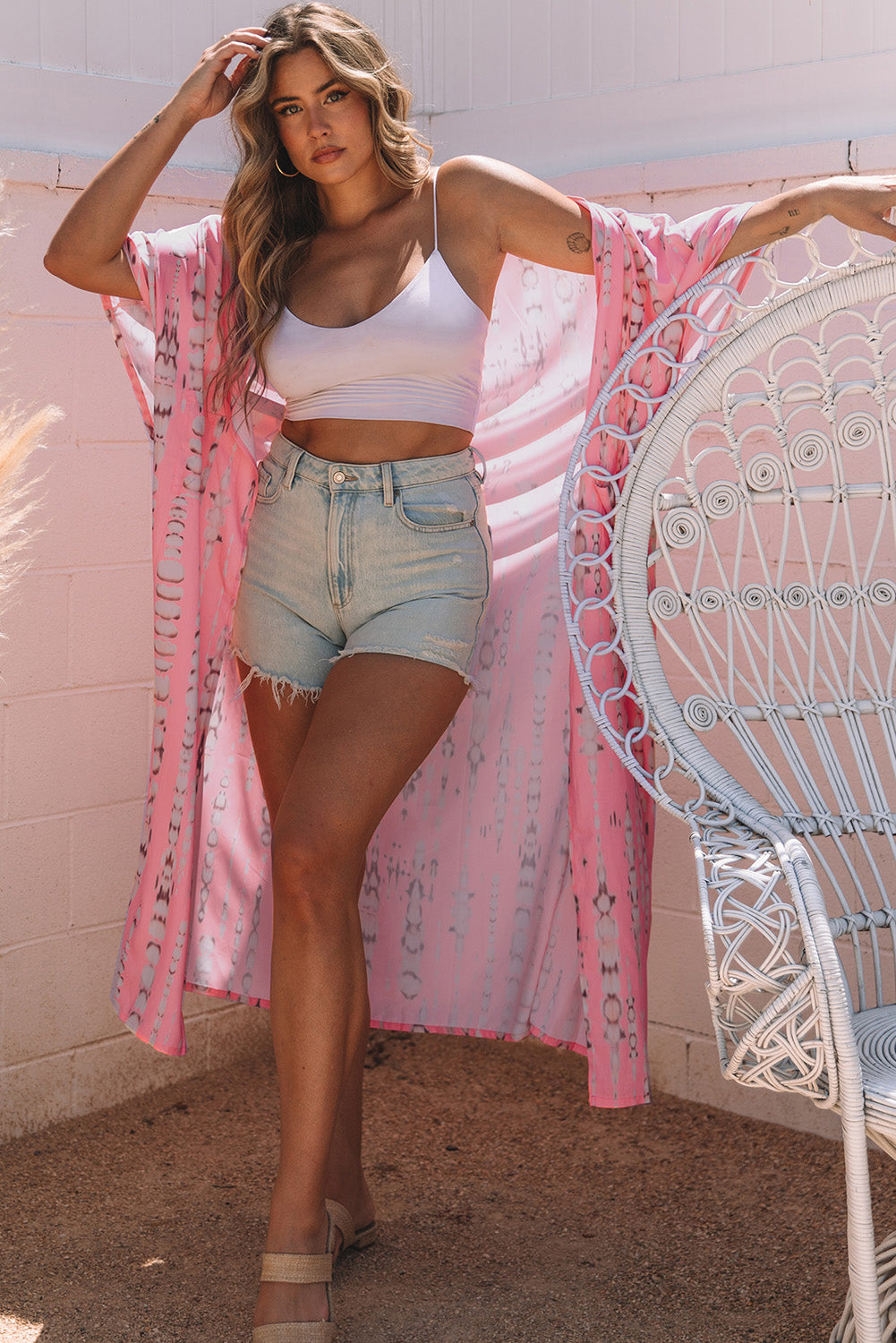 Pink Bohemian Tie Dye Oversize Long Kimono - Premium Outerwear from Momma Done Gone Crafty- Just $43.80! Shop now at Momma Done Gone Crafty