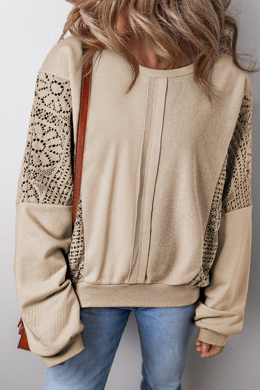 Parchment Knit Crochet Exposed Seam Ribbed Trim Sweatshirt - Premium Tops/Sweatshirts & Hoodies from Ashes 2 Wildflowers Boutique, LLC- Just $24.15! Shop now at Ashes 2 Wildflowers Boutique, LLC