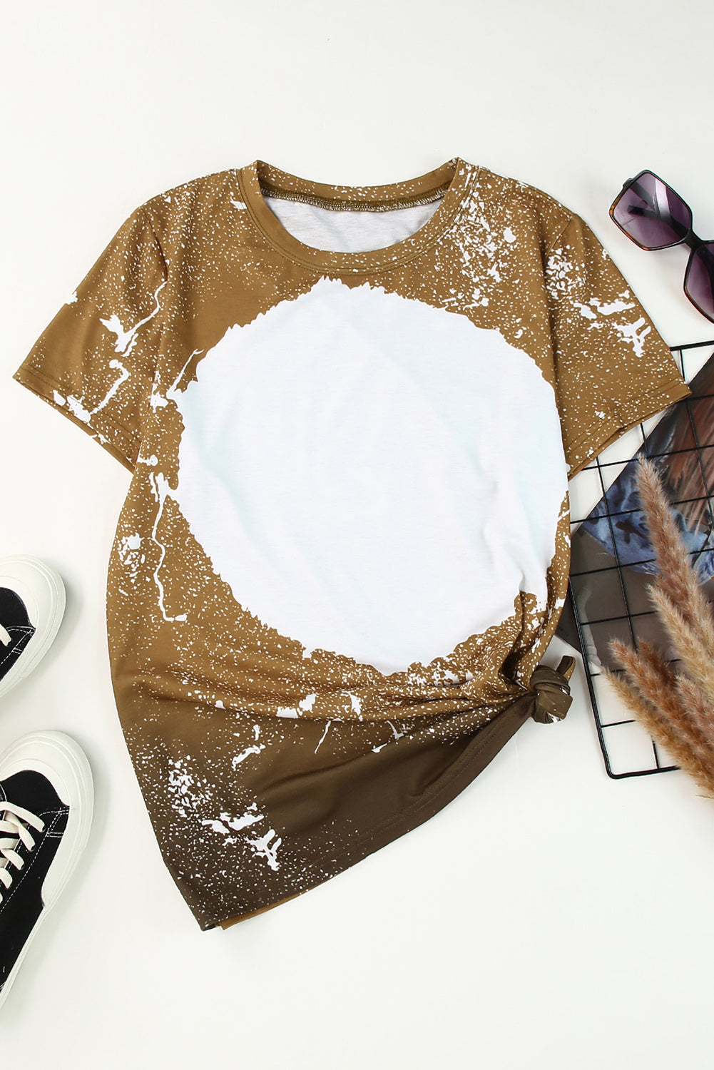 Orange Bleached Blank Crew Neck Short Sleeve Top - Premium Tops from Momma Done Gone Crafty- Just $56.40! Shop now at Momma Done Gone Crafty