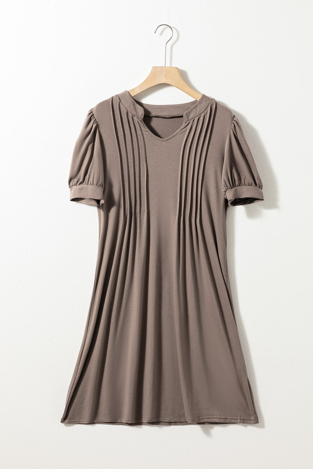 Desert Palm Notched Neck Pleated Puff Sleeve Shift T-shirt Dress - Premium Dresses/T Shirt Dresses from Ashes 2 Wildflowers Boutique, LLC- Just $18.03! Shop now at Ashes 2 Wildflowers Boutique, LLC