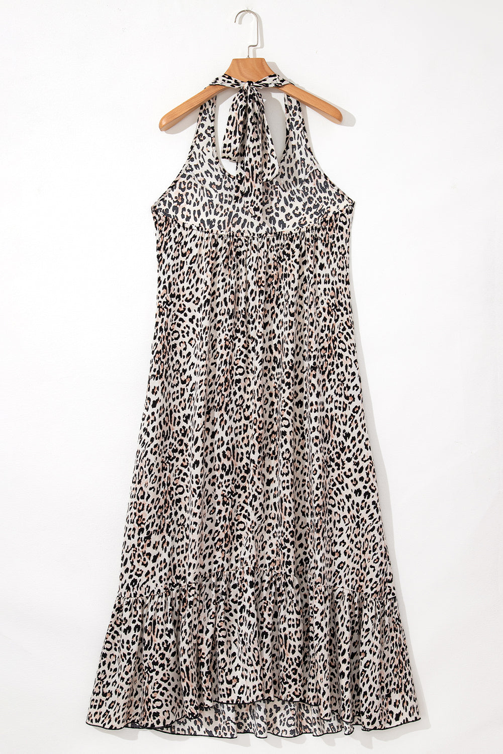 Brown Leopard Printed Halter Neck Backless Ruffled Hem Maxi Dress - Premium Dresses/Maxi Dresses from Ashes 2 Wildflowers Boutique, LLC- Just $42.99! Shop now at Ashes 2 Wildflowers Boutique, LLC