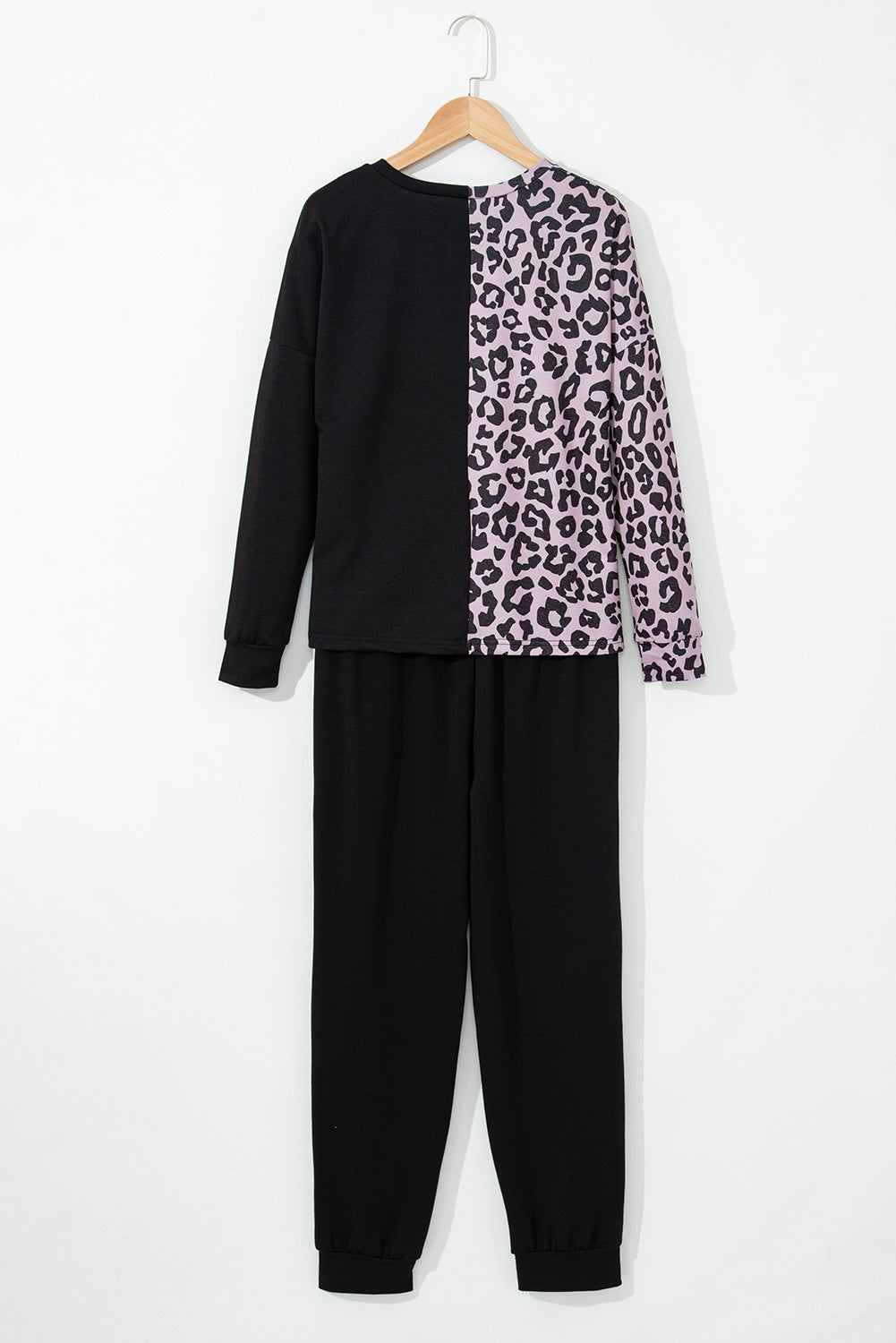 Black Contrast Leopard Long Sleeve Pullover and Joggers Outfit - Premium Loungewear from Momma Done Gone Crafty- Just $56.94! Shop now at Momma Done Gone Crafty