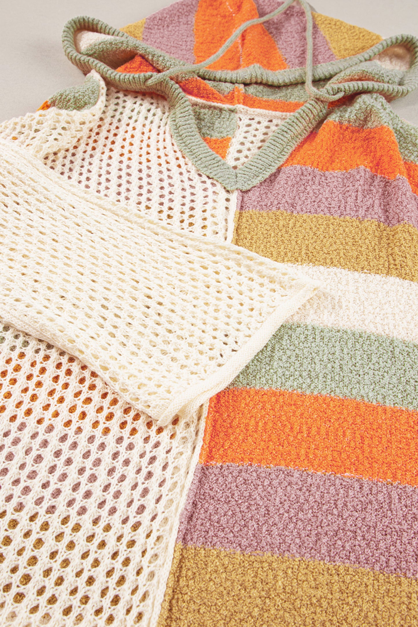 DEAR-LOVER Beige Oversized Colorblock V Neck Hooded Sweater