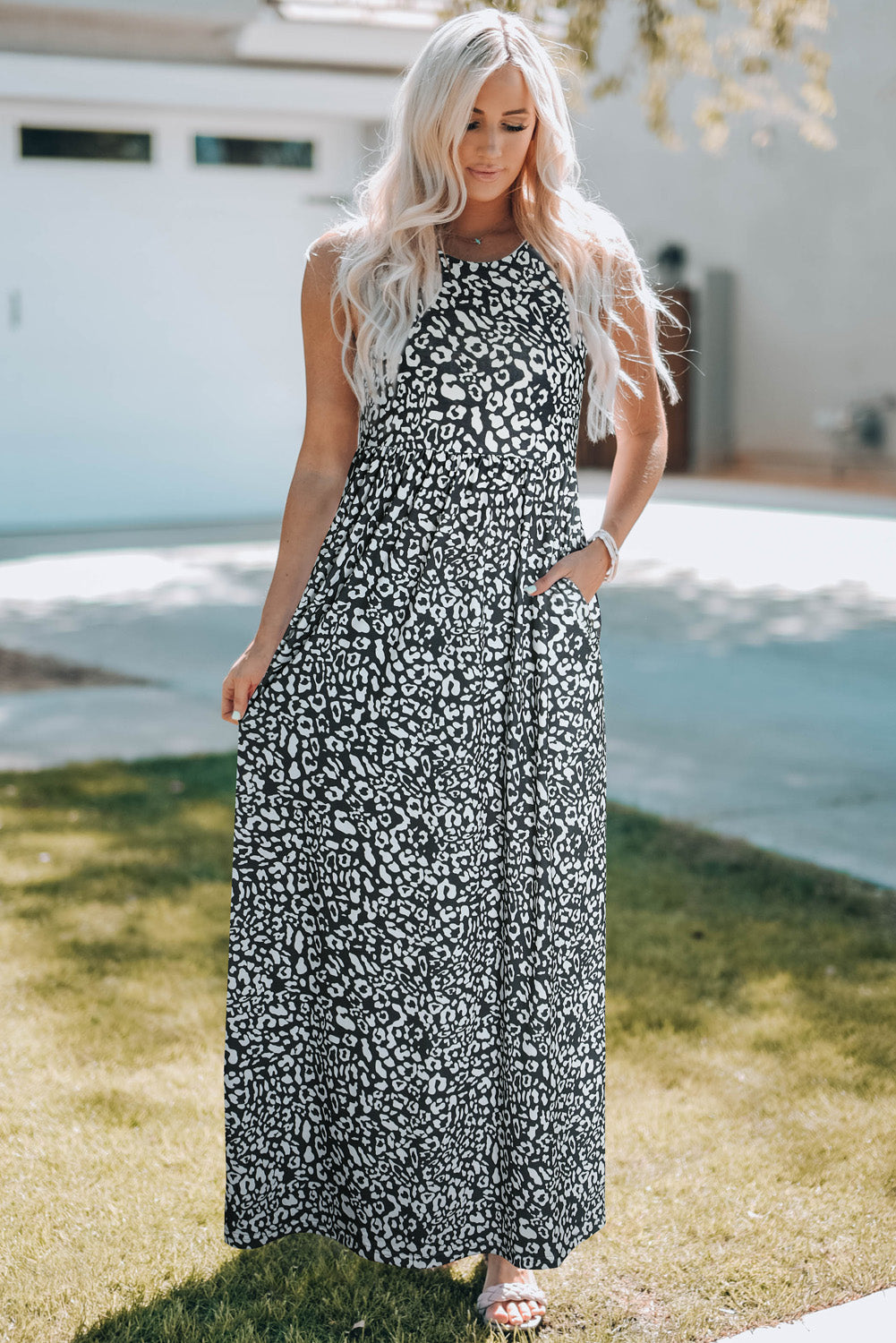 Gray Leopard Print Pocketed Sleeveless Maxi Dress - Premium Dresses/Maxi Dresses from Ashes 2 Wildflowers Boutique, LLC- Just $19.80! Shop now at Ashes 2 Wildflowers Boutique, LLC