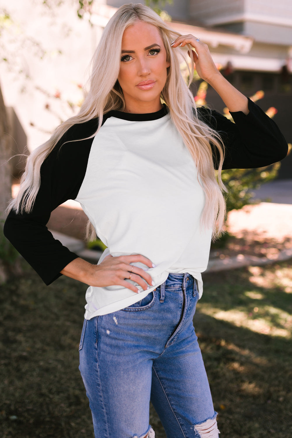 Black Color Block Raglan Sleeve Pullover Top - Premium Tops from Momma Done Gone Crafty- Just $44.10! Shop now at Momma Done Gone Crafty