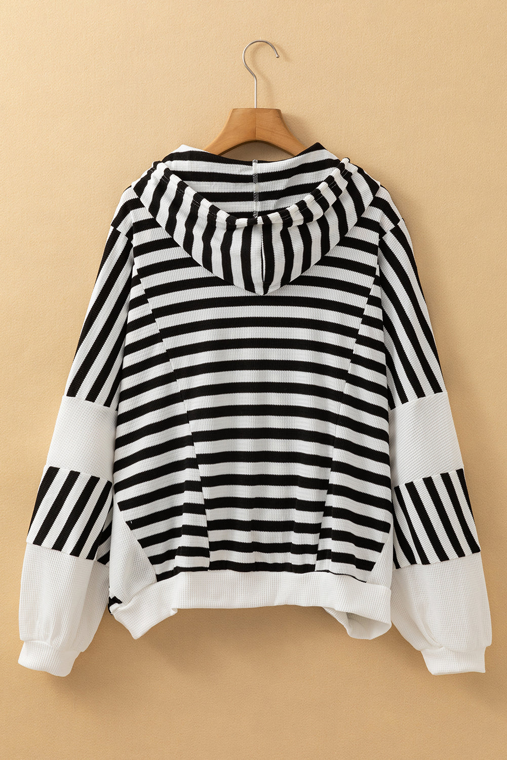 Black white Oversized Striped Henley Buttons Dolman Sleeve Hooded Top - Premium Tops/Long Sleeve Tops from Ashes 2 Wildflowers Boutique, LLC- Just $32.38! Shop now at Ashes 2 Wildflowers Boutique, LLC