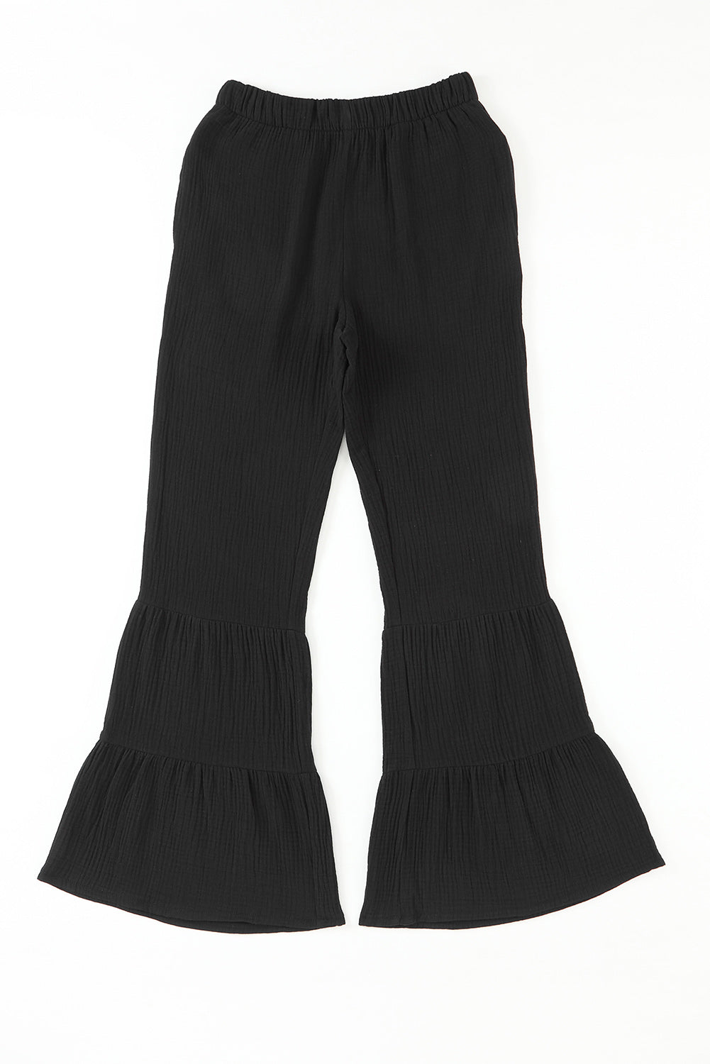 Black Textured High Waist Ruffled Bell Bottom Pants - Premium Bottoms from Momma Done Gone Crafty- Just $38.99! Shop now at Momma Done Gone Crafty