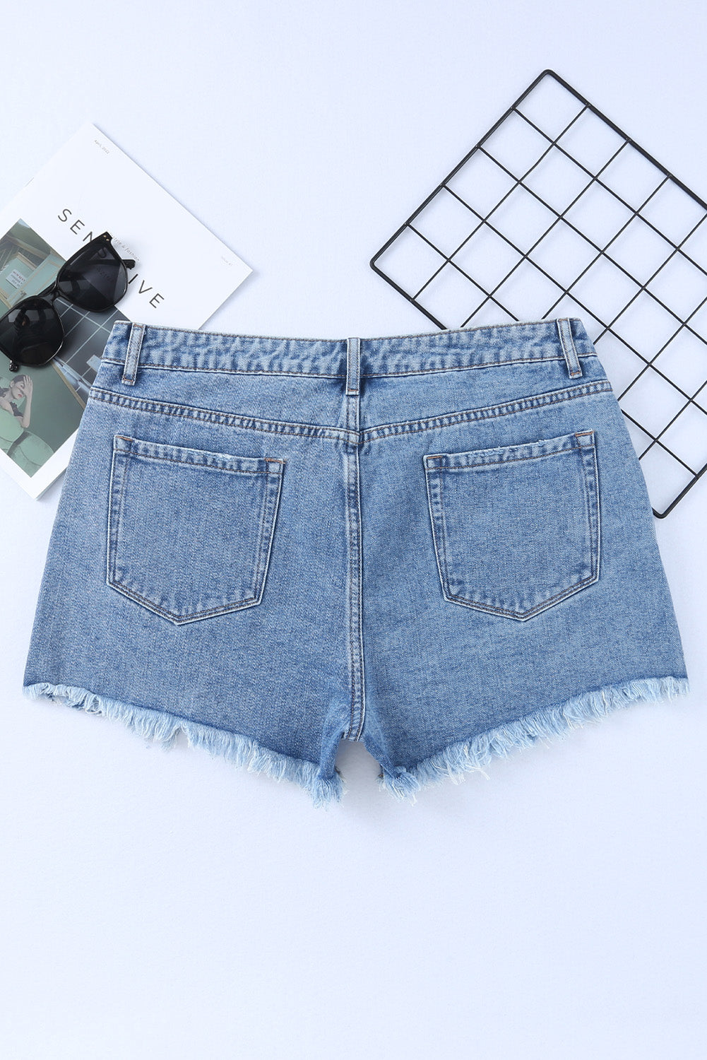 Sky Blue High Rise Crossover Waist Denim Shorts - Premium Bottoms from Ashes 2 Wildflowers Boutique, LLC- Just $34.99! Shop now at Ashes 2 Wildflowers Boutique, LLC