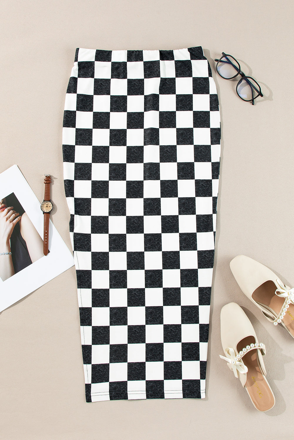 White Checkered Print Side Slit High Waist Midi Skirt - Premium Bottoms/Skirts & Petticoat from Momma Done Gone Crafty- Just $9.60! Shop now at Momma Done Gone Crafty