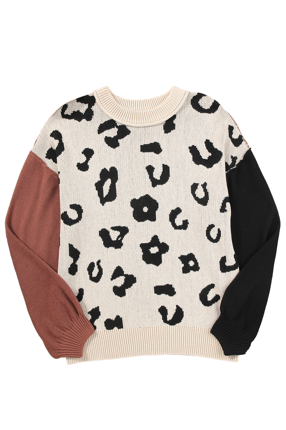 Coffee Leopard Print Colorblock Pullover Sweater - Premium Tops from Momma Done Gone Crafty- Just $48.99! Shop now at Momma Done Gone Crafty
