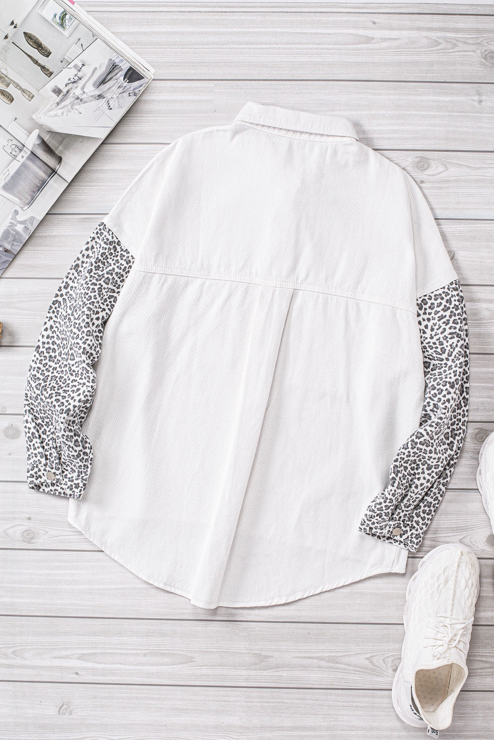 White Contrast Leopard Denim Jacket - Premium Outerwear/Denim jackets from Momma Done Gone Crafty- Just $55! Shop now at Momma Done Gone Crafty