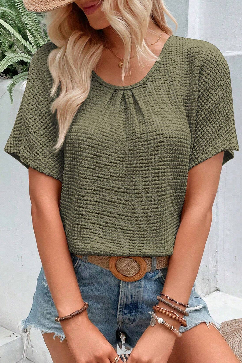 Moss Green Guipure Lace Patch Textured T-shirt - Premium Tops/Tops & Tees from Momma Done Gone Crafty- Just $28.99! Shop now at Momma Done Gone Crafty