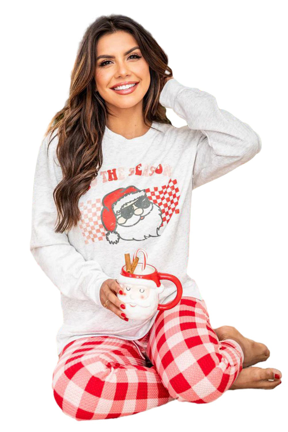 Multicolor Christmas Claus Graphic Top Plaid Pants Lounge Set - Premium Loungewear from Momma Done Gone Crafty- Just $45.99! Shop now at Momma Done Gone Crafty