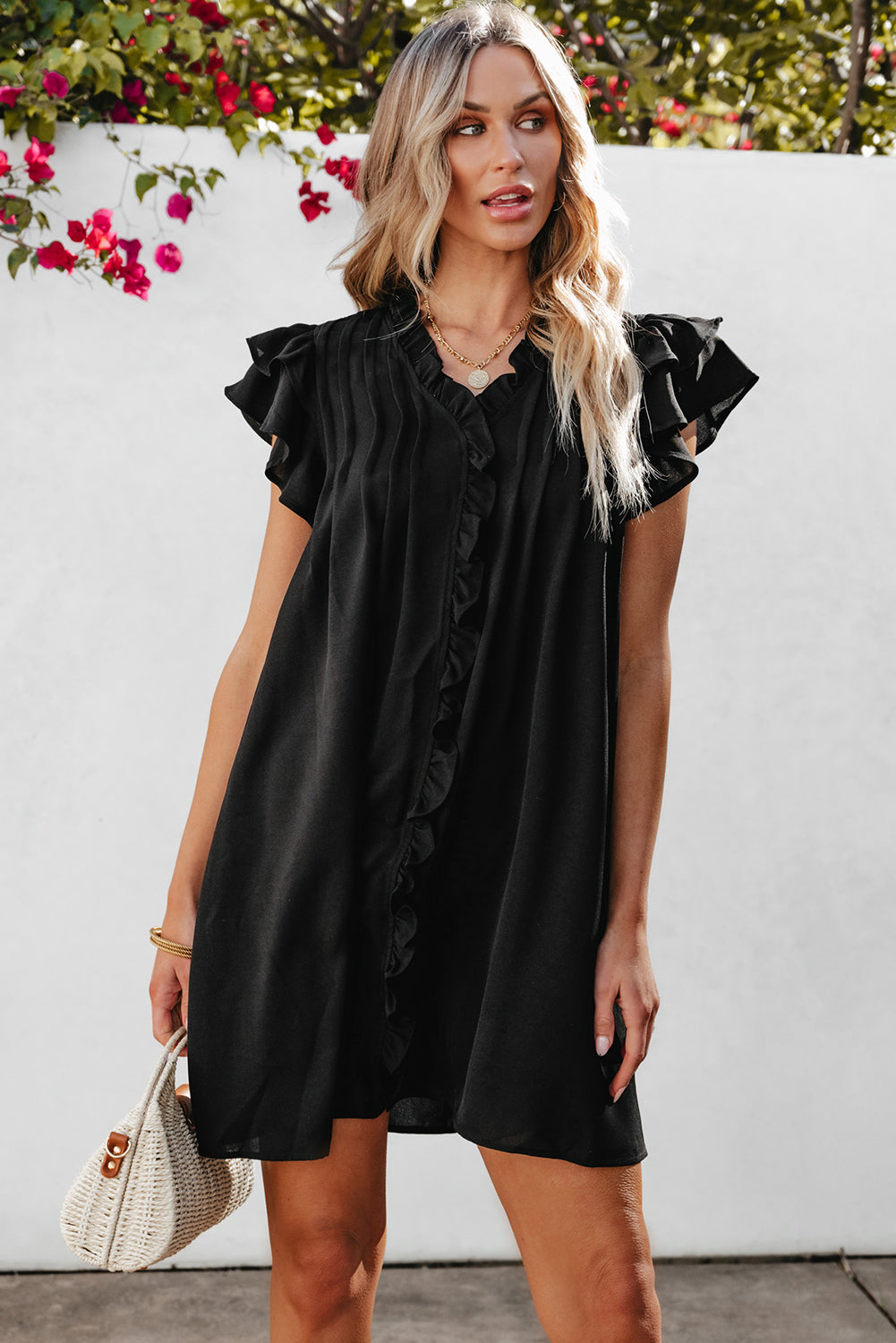 Black Ruffle Sleeve V Neck Frilled Shift Dress - Premium Dresses/Mini Dresses from Ashes 2 Wildflowers Boutique, LLC- Just $32.06! Shop now at Ashes 2 Wildflowers Boutique, LLC