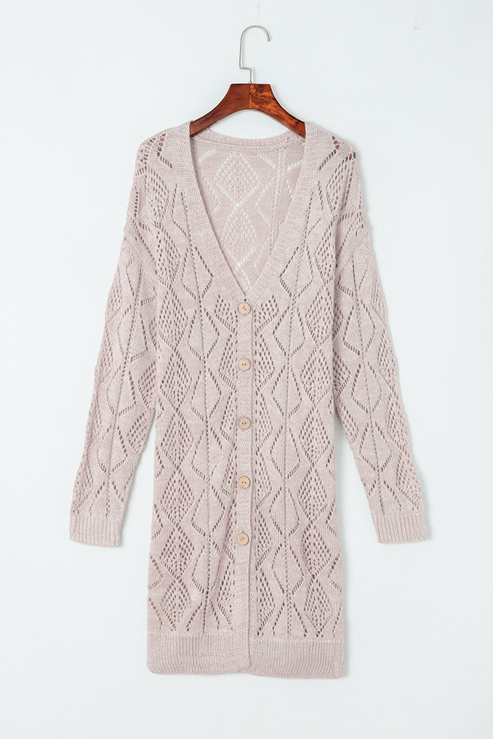 Khaki Hollow-out Openwork Knit Cardigan - Premium Tops from Momma Done Gone Crafty- Just $49.99! Shop now at Momma Done Gone Crafty